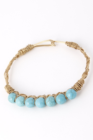 Turquoise Stone Bead Lined Up Wired Bracelet 5EBI1